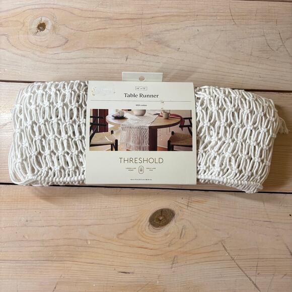 Threshold NWT 100% Cotton Macrame Table Runner 14"x72" White - Picture 1 of 4